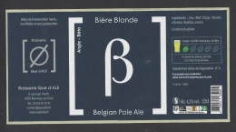 Etiquette De Bière Blonde Belgian Pala Ale   33 Cl -   Brasserie Que D'Ale  à  Marssac Sur Tarn   (81) - Birra