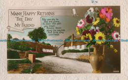 R003700 Greeting Postcard. Many Happy Returns Of The Day My Friend. Village. Flo - Welt