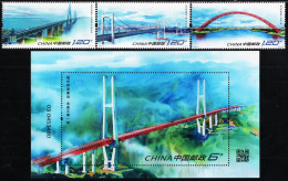 China - 2023 - Bridges Of China - Mint Stamp Set + Souvenir Sheet - Ongebruikt