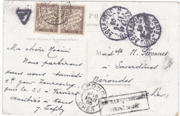 Paire Taxe 10 Cts Sur Carte Postale " Affranchissement Insuffisant " - 1859-1959 Covers & Documents