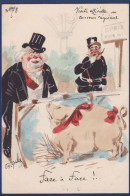 CPA Roberty Dessin Original Fait Main Fallières Cochon Pig Satirique Caricature Non Circulée - Satiriques