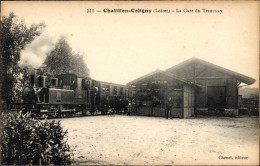 CPA Châtillon Coligny Loiret, Straßenbahn-Bahnhof, Dampflokomotive - Autres & Non Classés