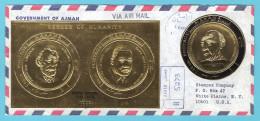 UNITED ARAB EMIRATES MANAMA R Cover 1970 Ajman With Gold Lincoln And Luther King UN Miniature Sheet + Audenauer - Manama
