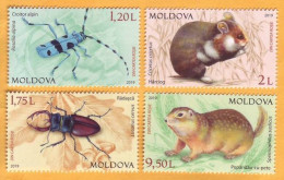 2019 Moldova Red Book  Rosalia Longicorn, Lucanus Cervus, Cricetus Cricetus, Spermophilus Suslicus, 1 Set 4 Stamps Mint - Moldavia