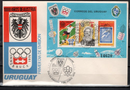 Uruguay 1976 Olympic Games Montreal / Innsbruck, Football Soccer World Cup, Space S/s On FDC -scarce- - Ete 1976: Montréal