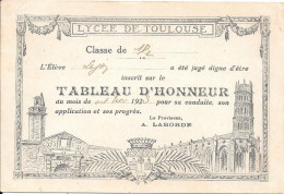 LYCEE DE TOULOUSE - TABLEAU D'HONNEUR  1923 - Toulouse