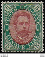 1889 Italia Umberto I Lire 5 Verde Carminio Bc MNH Sassone N. 49 - Andere & Zonder Classificatie