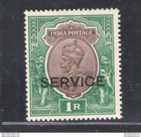 1926-31 India - Service - Stanley Gibbson N. O117 - Effige Di Giorgio V - 1 Rupia Chocolate And Green - MH* - Autres & Non Classés