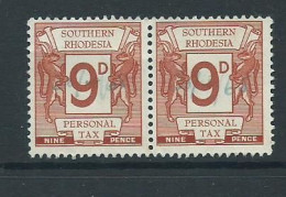 Southern Rhodesia 1940s Personal Tax Revenue Stamps Used 9d Pair - Rhodésie Du Sud (...-1964)