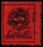 Francia. UGT De España En El Exilio.  Cuota Mensual. Color Negro Sobre Rojo. Sin Valor Facial. Allepuz 1019. - Spanish Civil War Labels