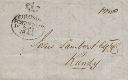 CEYLAN (SRI LANKA). 1844. Carta De Colombo A Kandy. Rara. - Ceylan (...-1947)