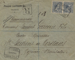1894. Ø 221(2) En Carta Certificada De Valencia A Francia. Preciosa. - Storia Postale