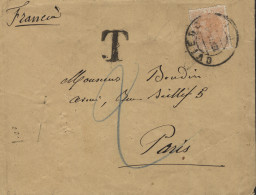 Ø 210 En Carta De Oviedo A París, El Año 1888. Marca De Tasa Al Faltarle 10 Cts. - Covers & Documents