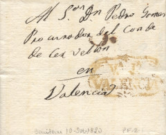 D.P. 19. 1820 (10 JUL). Carta De Benidorm A Valencia. Marca De Villajoyosa Nº 2R. - ...-1850 Vorphilatelie