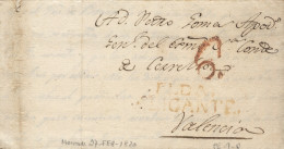 D.P. 20. 1820 (27 FEB). Carta De Monovar A Valencia. Marca De Elda Nº 1R. Porteo 6. - ...-1850 Vorphilatelie