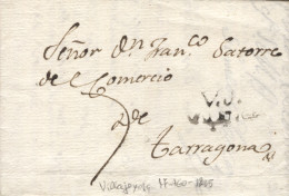 D.P. 19. 1805. Carta De Villajoyosa A Tarragona, En Tinta De Escribir. Porteo 5 Manuscrito. - ...-1850 Préphilatélie