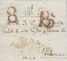 D.P. 19. S/f. Frontal De Elda A Valencia. Marca Nº 1R Y Porteo 8 (doble). - ...-1850 Vorphilatelie