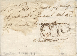D.P. 19. 1815 (9 MAY). Carta De Benidorm A Valencia. Marca De Villajoyosa Nº 2N. - ...-1850 Voorfilatelie