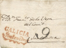 D.P. 16. 1829 (7 NOV). Carta De Marina A Santander. Marca De Pontevedra Nº 14R. Preciosa. - ...-1850 Préphilatélie