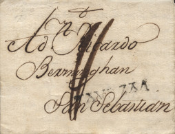 D.P. 11. 1798 (23 DIC). Carta De Bilbao A San Sebastián. Marca Nº 12N. Rara. - ...-1850 Prefilatelia