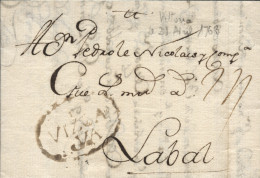 D.P. 10. 1763 (28 ABR). Carta De Vitoria A Laval (Francia). Marca Nº 7N. Rara. - ...-1850 Voorfilatelie
