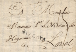 D.P. 11. 1759 (24 ABR). Carta De San Sebastián A Laval (Francia). Marca Nº 7N. Preciosa Y Rara. - ...-1850 Vorphilatelie