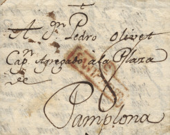 D.P. 9. Carta Reutilizada Sin Fechar, Dirigida A Pamplona. Marca En Rojo "C/SANTANDER" 6R. Porteo Manuscrito "8" - ...-1850 Prephilately