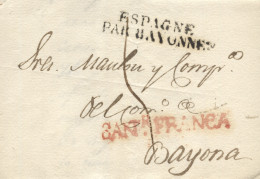 D.P. 9. 1824. Carta De Santander A Bayona (Francia). Marca Lineal 15R Y En Negro Marca Francesa "ESPAGNE/PAR BAYONNE".  - ...-1850 Prefilatelia
