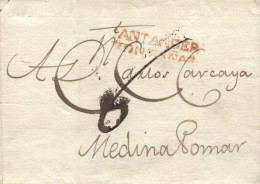 D.P. 9. 1817. Carta De Santander A Medina De Pomar (Burgos). Marca En Rojo 8R. Porteo Manuscrito "6". Preciosa. - ...-1850 Prefilatelia