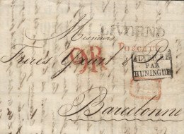 D.P. 5. 1828. Impreso Circulado De Livorno A Barcelona. Marcas Lineales Toscana Y Livorno. Preciosa. - ...-1850 Préphilatélie