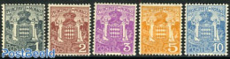 Monaco 1924 Coat Of Arms 5v, Mint NH, History - Coat Of Arms - Unused Stamps