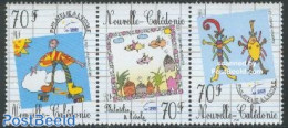 New Caledonia 2000 Philately At School 3v [::], Mint NH, Science - Education - Art - Children Drawings - Ongebruikt