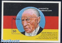 Nevis 1993 Konrad Adenauer S/s, Mint NH, History - Germans - Politicians - St.Kitts Und Nevis ( 1983-...)