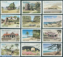 Nevis 1981 Official Overprints 12v, Mint NH, Art - Architecture - St.Kitts-et-Nevis ( 1983-...)