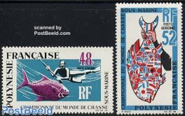 French Polynesia 1969 Underwater Hunting 2v, Mint NH, Nature - Sport - Fish - Fishing - Diving - Ongebruikt