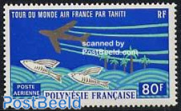 French Polynesia 1973 Air France 1v, Mint NH, Nature - Transport - Fish - Aircraft & Aviation - Nuevos