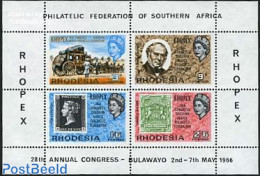 Rhodesia 1966 Rhopex S/s, All Borders Perforated, Mint NH, Transport - Sir Rowland Hill - Stamps On Stamps - Coaches - Rowland Hill