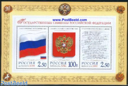 Russia 2001 National Symbols Gold Plated S/s, Mint NH, History - Performance Art - Coat Of Arms - Flags - Music - Musik