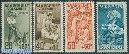 Germany, Saar 1927 National Aid 4v, Overprints, Mint NH, Health - Nature - Health - Red Cross - Dogs - Rode Kruis