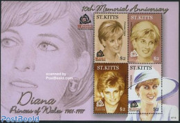 Saint Kitts/Nevis 2007 Death Of Diana 4v M/s, Mint NH, History - Charles & Diana - Kings & Queens (Royalty) - Royalties, Royals