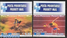 San Marino 2002 Sports, Priority 2v+priority Tab, Mint NH, Sport - Athletics - Cycling - Neufs