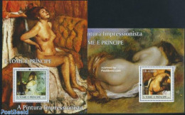 Sao Tome/Principe 2004 Impressionism 2 S/s, Mint NH, Art - Edgar Degas - Modern Art (1850-present) - Nude Paintings - .. - Sao Tomé Y Príncipe