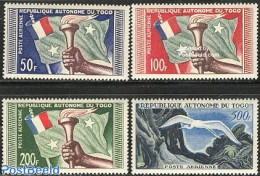 Togo 1957 Airmail 4v, Unused (hinged), History - Nature - Flags - Birds - Togo (1960-...)