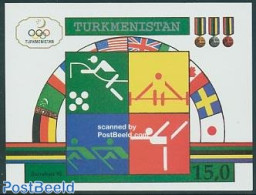Turkmenistan 1992 Olympic Games Barcelona S/s, Mint NH, Nature - Sport - Horses - Gymnastics - Kayaks & Rowing - Olymp.. - Ginnastica