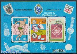 Uruguay 1976 Mixed Issue S/s, Mint NH, Science - Sport - Transport - Telephones - Olympic Games - Stamps On Stamps - S.. - Telekom