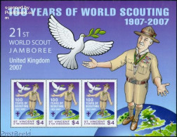 Saint Vincent 2007 100 Years Scouting M/s (with 3 Stamps), Mint NH, Nature - Sport - Birds - Scouting - St.Vincent (1979-...)