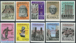Yemen, Arab Republic 1963 Archaeology 10v Imperforated, Mint NH, History - Nature - Sculpture - Scultura