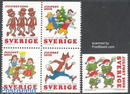 Sweden 2000 Christmas 5v, Mint NH, Religion - Christmas - Art - Children's Books Illustrations - Neufs