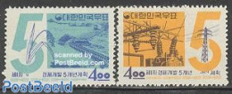Korea, South 1962 Five Years Plan 2v, Mint NH, Nature - Science - Various - Water, Dams & Falls - Energy - Agriculture - Agricoltura
