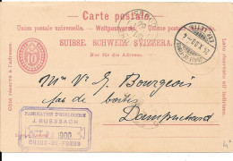 SVIZZERA - SUISSE -1900 - CHAUX De FONDS - FABRICATION D'HORLOGERIE 10 -  Post Card - Intero Postale - Entier Postal - Stamped Stationery
